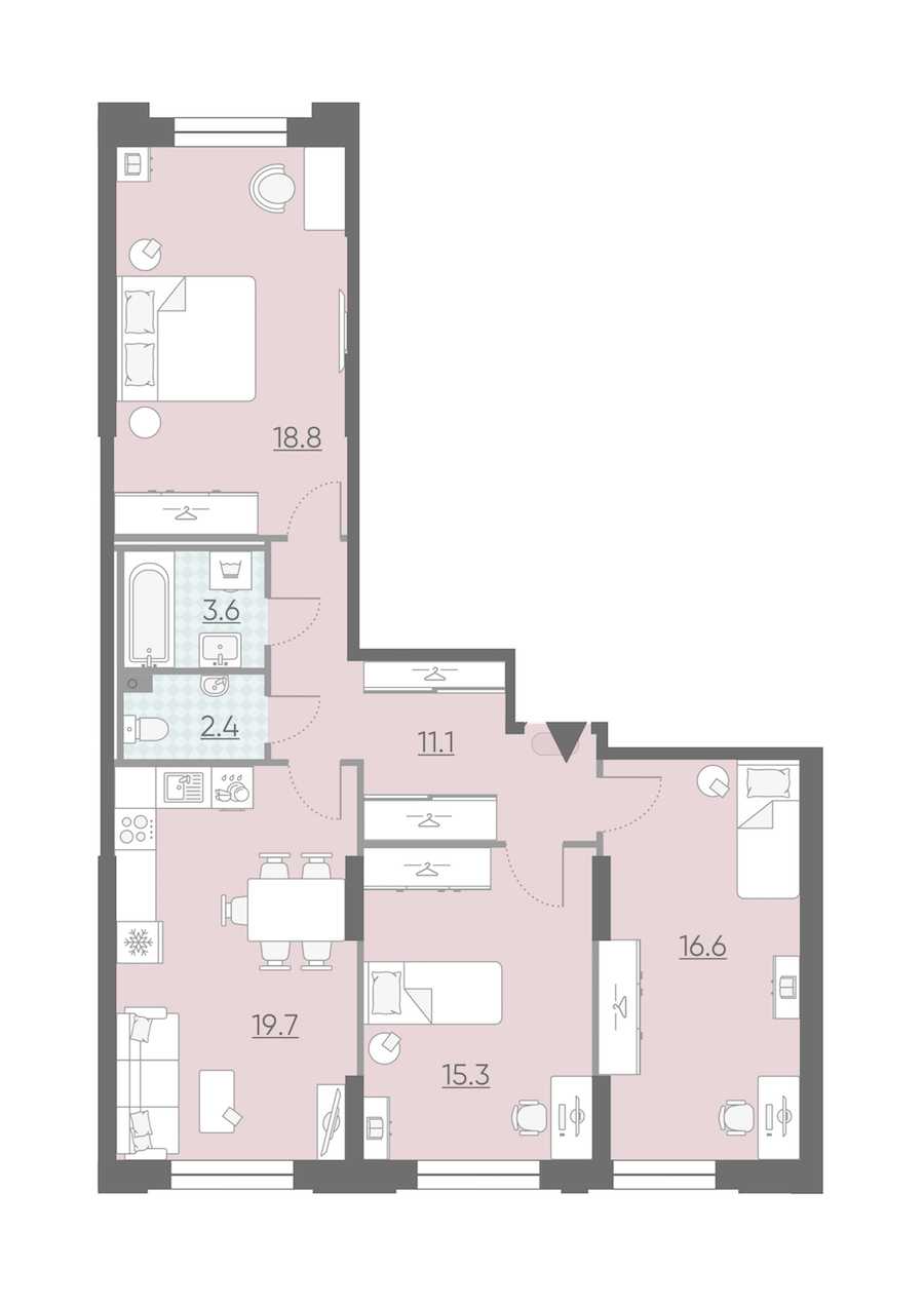 Трехкомнатная квартира в : площадь 87.5 м2 , этаж: 2 – купить в Санкт-Петербурге